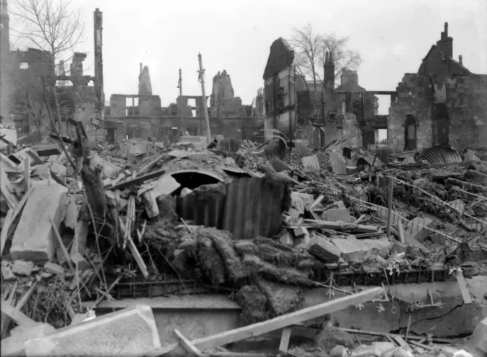 Framed Print : WW2 Air Raid Damage Bomb damage at Glasgow Clydeside 14th March 1941 Framed Print : WW2 Air Raid Damage Bomb damage at Glasgow Clydeside 14th March 1941