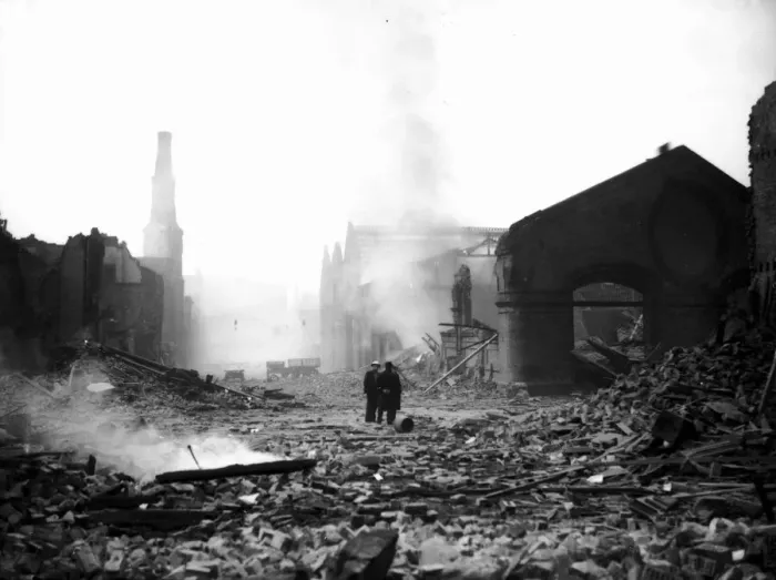 Framed Print : WW2 Air Raid Damage Bomb damage at Liverpool A lone person surverys Framed Print : WW2 Air Raid Damage Bomb damage at Liverpool A lone person surverys