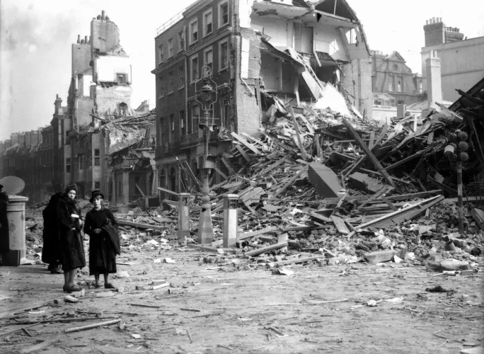 Framed Print : WW2 Air Raid Damage Bomb damage in London People survey the damaged buildings Framed Print : WW2 Air Raid Damage Bomb damage in London People survey the damaged buildings