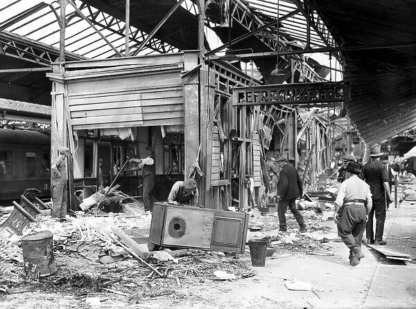 WW2 Air Raid Damage Bomb damage at Newton Abbot Railway Station People survey