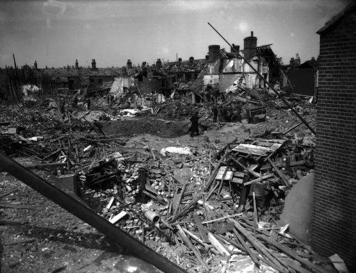 Framed Print : WW2 Air Raid Damage Bomb damage at Norwich Circa April 1942