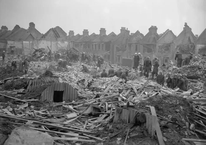 Framed Print : WW2 Air Raid Damage Bomb damage at West Hendon Circa February 1941