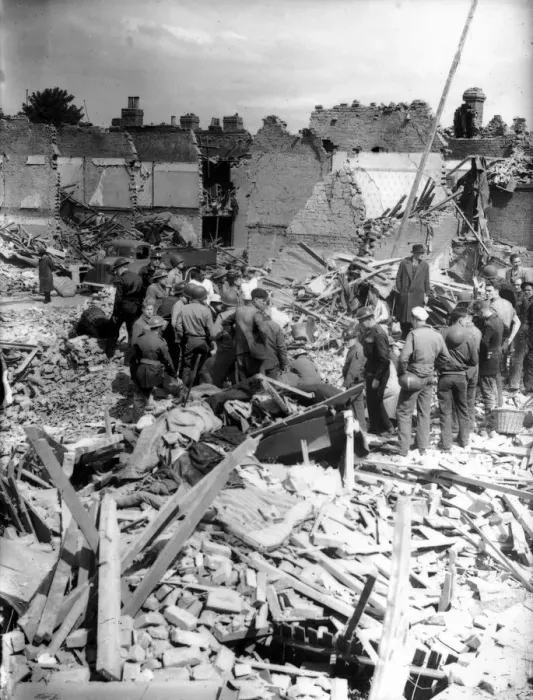 Framed Print : WW2 Air Raid Damage Deptford South London Deptford air raid damage Soldiers