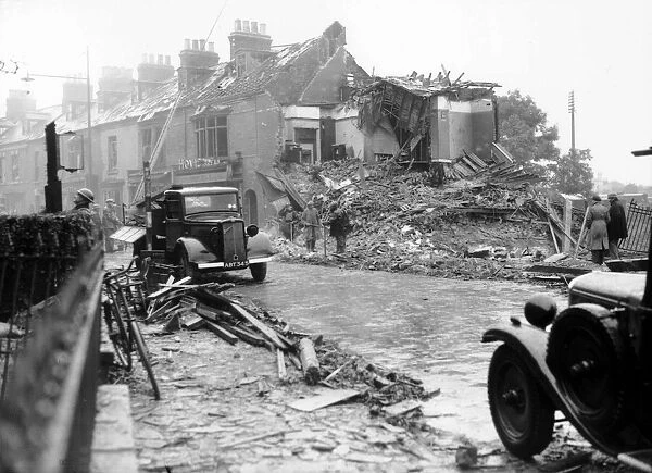 WW2 Air Raid Damage on a London street after a German bombing raid the night