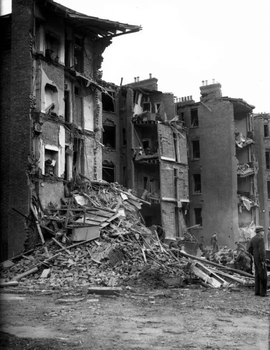 Framed Print : WW2 Air Raid Damage Maida Vale Bomb damage at Maida Vale Buildings collapse
