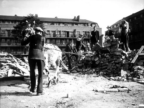 WW2 Air Raid Damage October 1941 A circus mule helps in demolition of a bombed