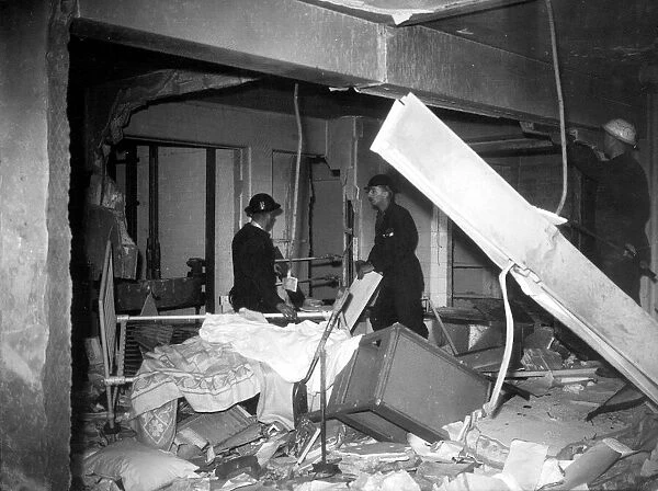 WW2 Air Raid Damage Rescue worker in the wreckage of a bombed hospital ward