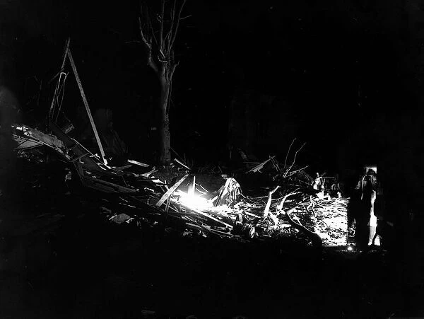 WW2 Air Raid V1 Bomb Damage July 1944 Rescue workers use flood lights to search