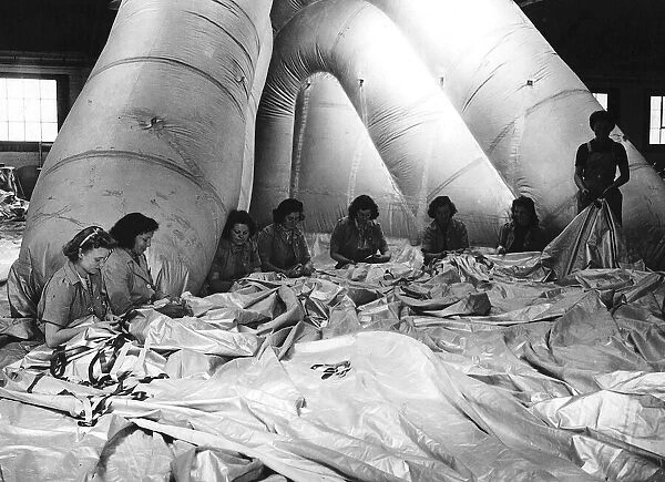 WW2 Barrage balloon factory women joining the seams