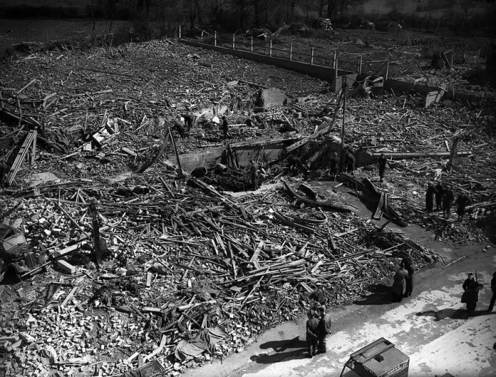 Framed Print : WW2 Bomb Damage at Chigwell - absolute destruction where buildings used to stand - Framed Print : WW2 Bomb Damage at Chigwell - absolute destruction where buildings used to stand -