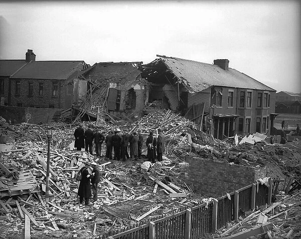 WW2 Bomb Damage in York. rescue workers survey the damage from an air raid