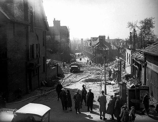 WW2 Bomb Damage in York. A street lies demolished by bombing