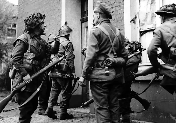 Framed Print : WW2 British Armour Thrusts Into Germany April 1945 Infantry of the 7th Armoured