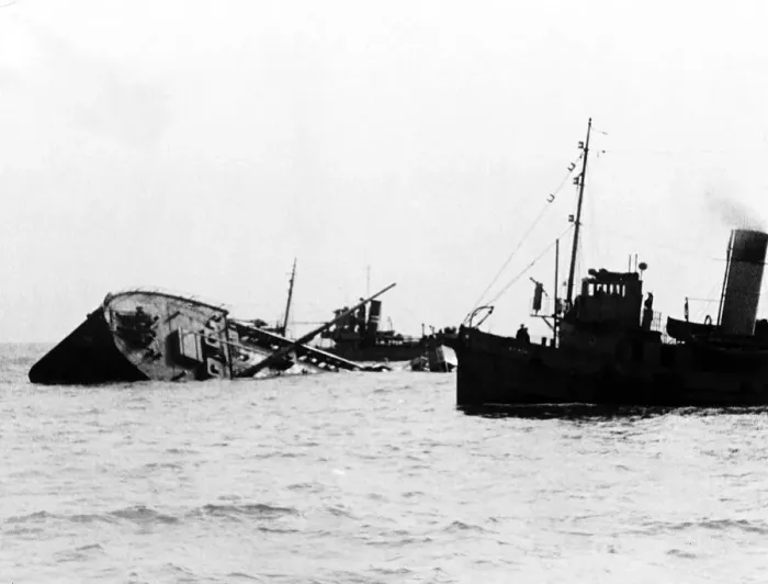 Framed Print : WW2 A British Corvette sinks in the Atlantic after hitting a mine dropped by an enemy
