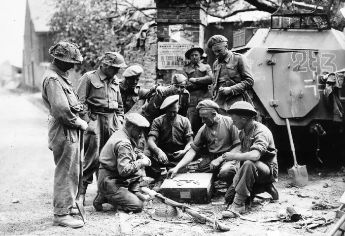 Framed Print : WW2 Capture of Cumont France August 1944 Soldiers playing dominoes in the main