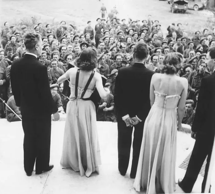 Framed Print : WW2 ENSA concert in Normandy 1944 ENSA entertain the troops behind the lines