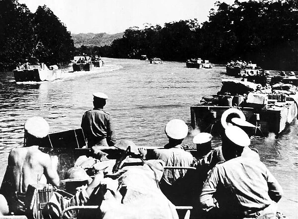 WW2 The first wave of assault craft go forward for the Arakan landing near Ru-Ywa South