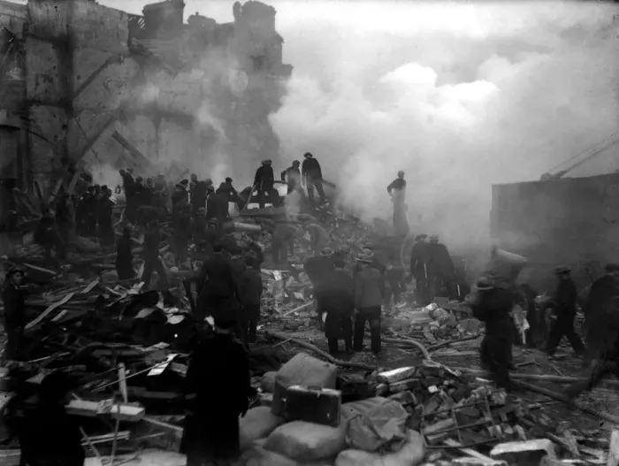 Framed Print : WW2 London Air Raid Bomb Damage V2 Rocket Attack 1944 Members of the Fire Service