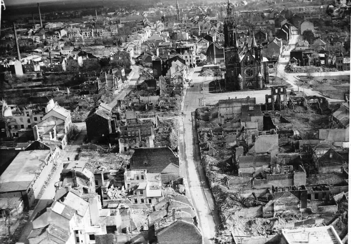 Framed Print : WW2 - March 1945 A lone church survives the Allied bombing of Munchen Gladbach Framed Print : WW2 - March 1945 A lone church survives the Allied bombing of Munchen Gladbach