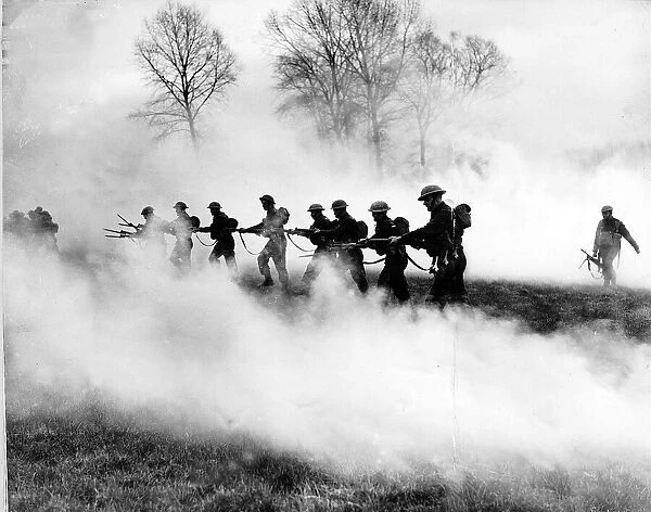 WW2 North Lancashire Regiment training Mar 40 with fixed bayonets advance under