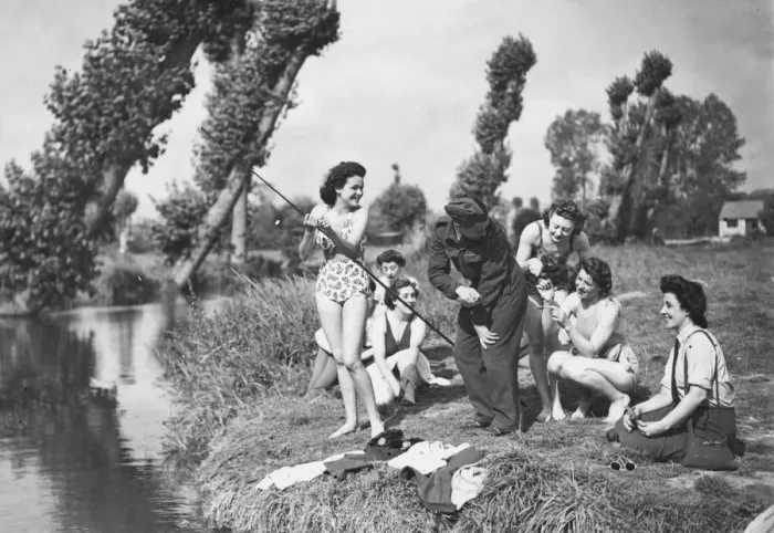 Framed Print : WW2 Off duty in Normandy, France. WaF concert party girls