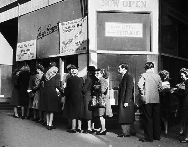 WW2 people queing up at a restaurant