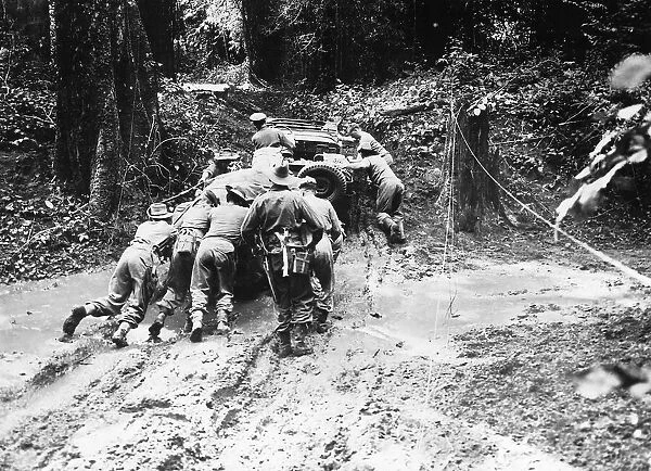 WW2 Troops of the British 36th Division advancing from Tagaung, on the Irrawaddy