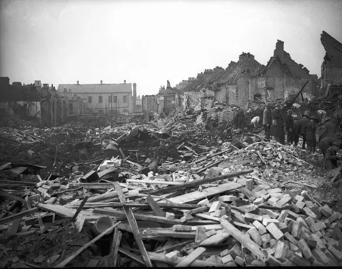 Framed Print : WW2 West Hendon Bomb Damage. Street detroyed by German bombing Circa 1941 Framed Print : WW2 West Hendon Bomb Damage. Street detroyed by German bombing Circa 1941