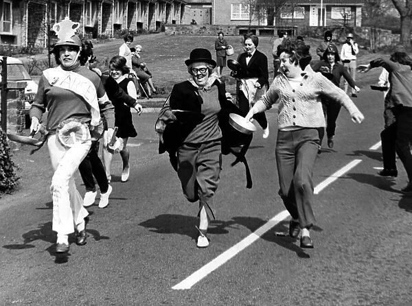 The Wylam Pancake race organised by the Wylam Playgroup 1 March 1971