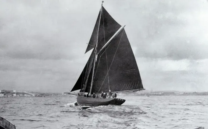 Framed Print : The yacht Jolie Brise seen here entering Plymouth Sound to cross the finishing line of Framed Print : The yacht Jolie Brise seen here entering Plymouth Sound to cross the finishing line of