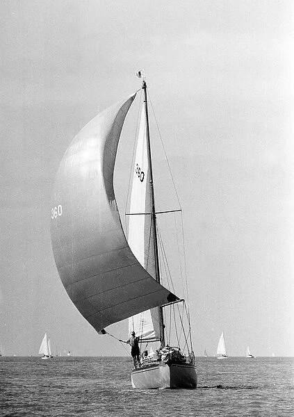 Yachting at Cowes sail no 360 is greenfly owned by JW Roome August 1964