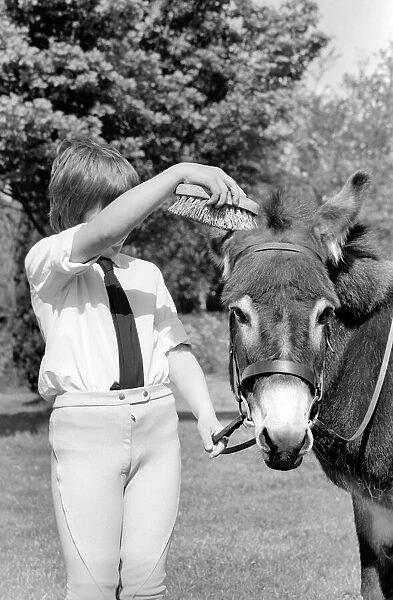 Nine year old girl with donkey at the Donkey racing championships May 1975