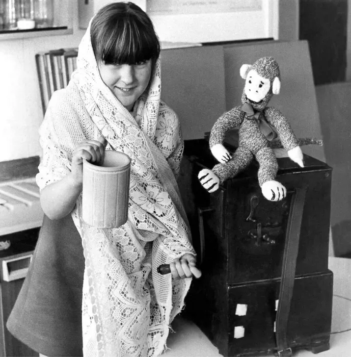Framed Print : Ten year old Rhonda Edwards of South Beach County Primary School with an old Italian Framed Print : Ten year old Rhonda Edwards of South Beach County Primary School with an old Italian