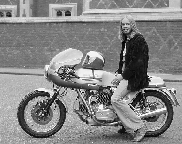 Yes keyboard player Rick Wakeman seen here riding a Ducati motorcycle