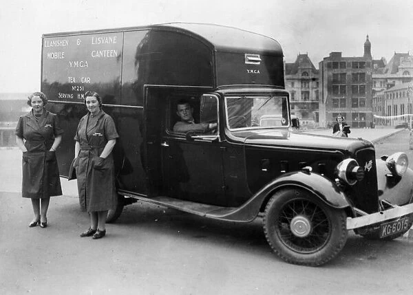 A YMCA mobile canteen in operation in Cardiff City centre during the Second World War