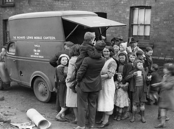 A YMCA mobile canteen in operation in a poor area of Swansea