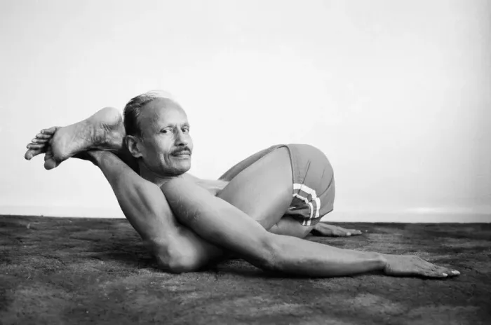 Framed Print : Yoga positions. Position is called Feet behind Neck (Dvi Pada Sirsasana