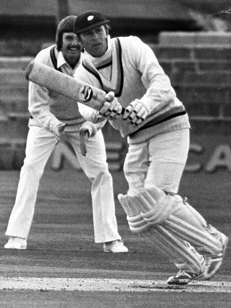 Yorkshire opening bat Geoff Boycott strokes the ball back to the bowler during his knock