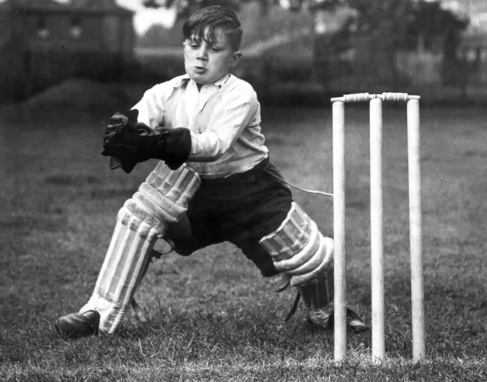 Framed Print : Young boy keeping wicket. 7th July 1946 Framed Print : Young boy keeping wicket. 7th July 1946
