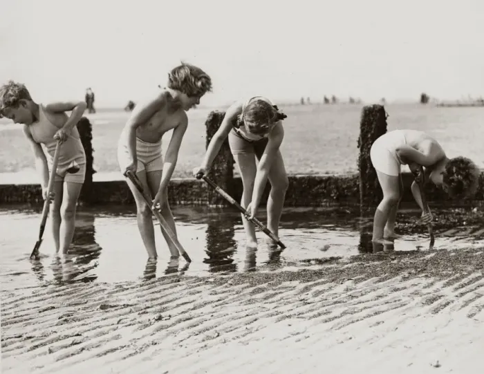 Framed Print : Young children looking for crabs and other beach life hiding in the sands on the beach Framed Print : Young children looking for crabs and other beach life hiding in the sands on the beach