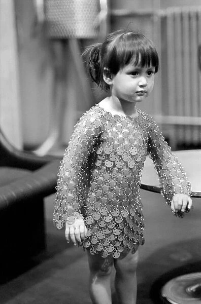 Young girl models a dress by Paco Rabanne. March 1969 Z2839