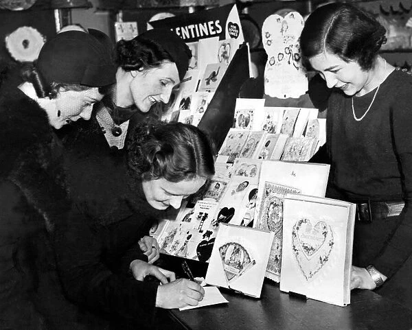 Three young ladies decide which cards to choose for their loved one on St Valentine