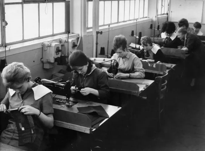 Framed Print : Young machinists being trained in the training school of Loterys factory in Newport Framed Print : Young machinists being trained in the training school of Loterys factory in Newport
