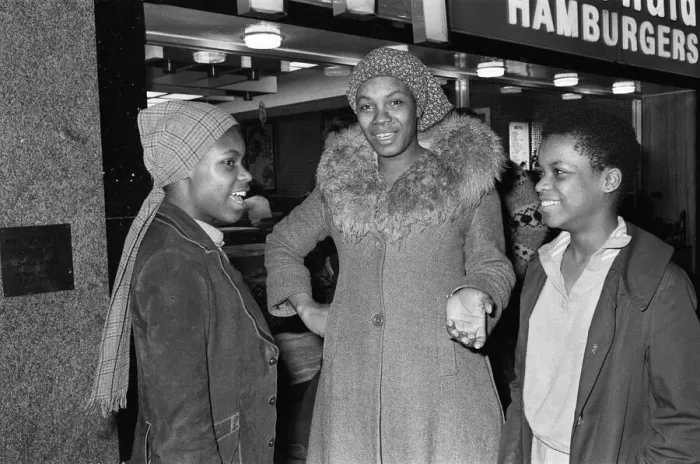 Framed Print : Young people standing outside McDonalds. 3rd April 1980
