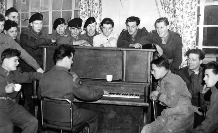 Framed Print : These young recruits liked to have a sing song round the piano in the N. A. A. F. I. club Framed Print : These young recruits liked to have a sing song round the piano in the N. A. A. F. I. club