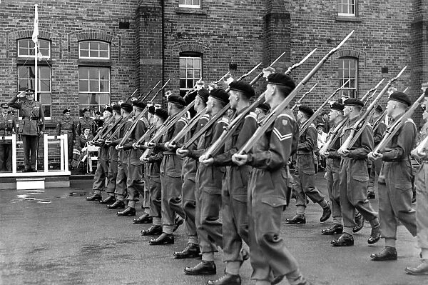 Young recruits on parde at Fenham Barracks, Newcastle