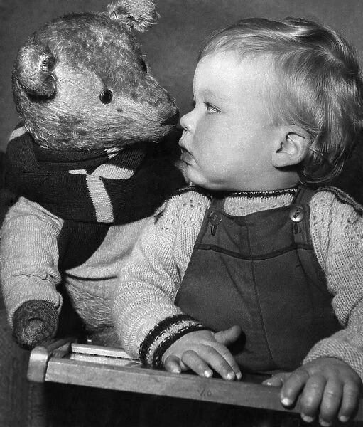 Young toddler with his teddy bear January 1954 P003901