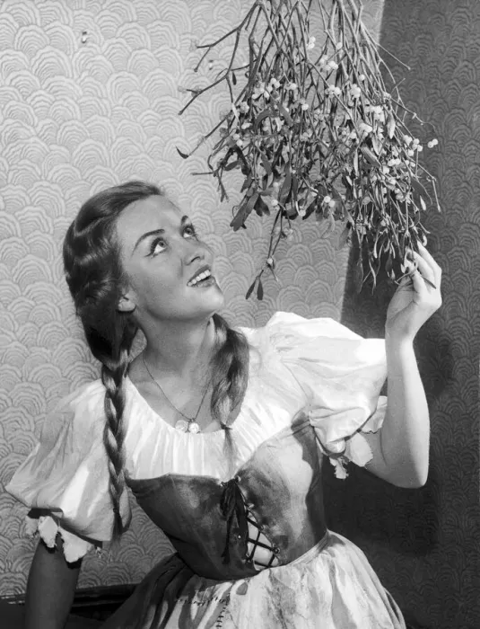 Framed Print : Young woman with Mistletoe, 4th November 1959 Framed Print : Young woman with Mistletoe, 4th November 1959
