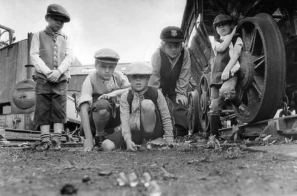 Youngsters playing marbles at Beamish Museum. Left to right: Kevin Ridsdale
