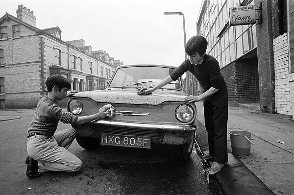 Youth club boys clean cars. 1971